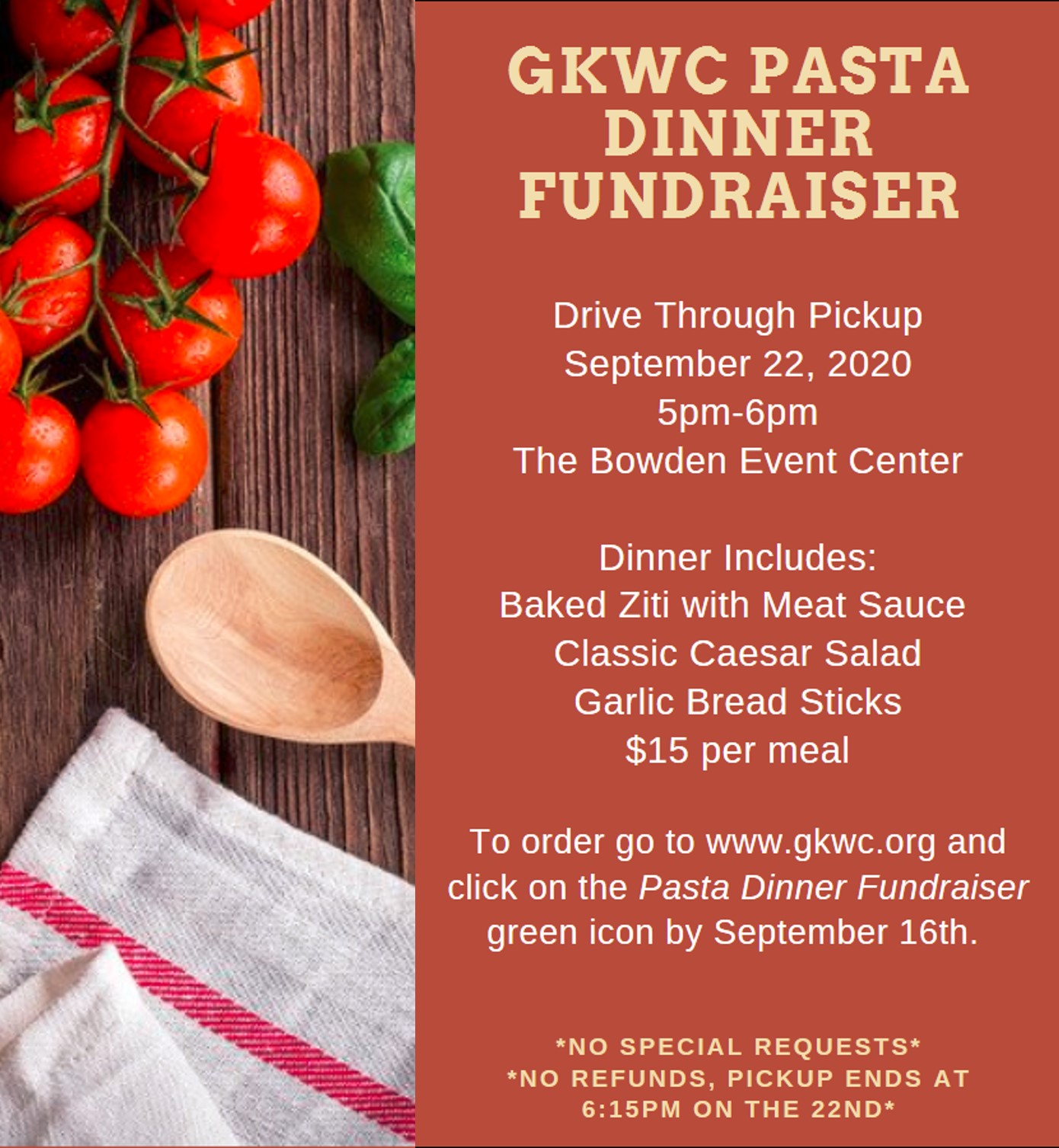 GKWC pasta dinner Fundraiser